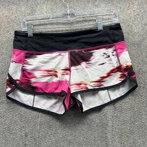 Lululemon Speed Shorts Women 6 Pink White Black Abstract Print Running Zipper